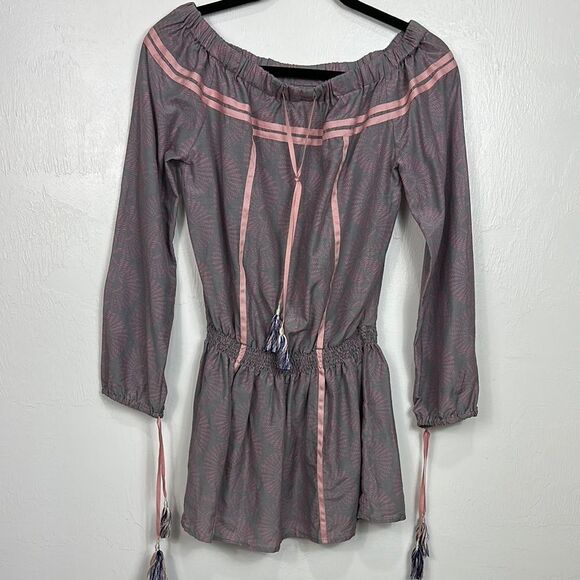 Lemlem Boho Cotton Silk Off-Shoulder Long Sleeve Tunic Top Size M - Picture 1 of 7